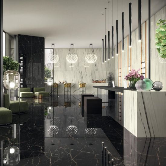 Gres effetto marmo nero - levigato rettificato glossy 75x150 effetto marmo nero