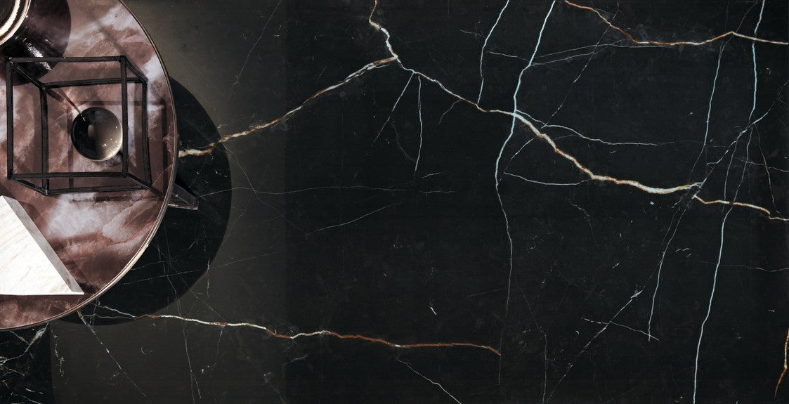 Gres effetto marmo nero - levigato rettificato glossy 75x150 effetto marmo nero