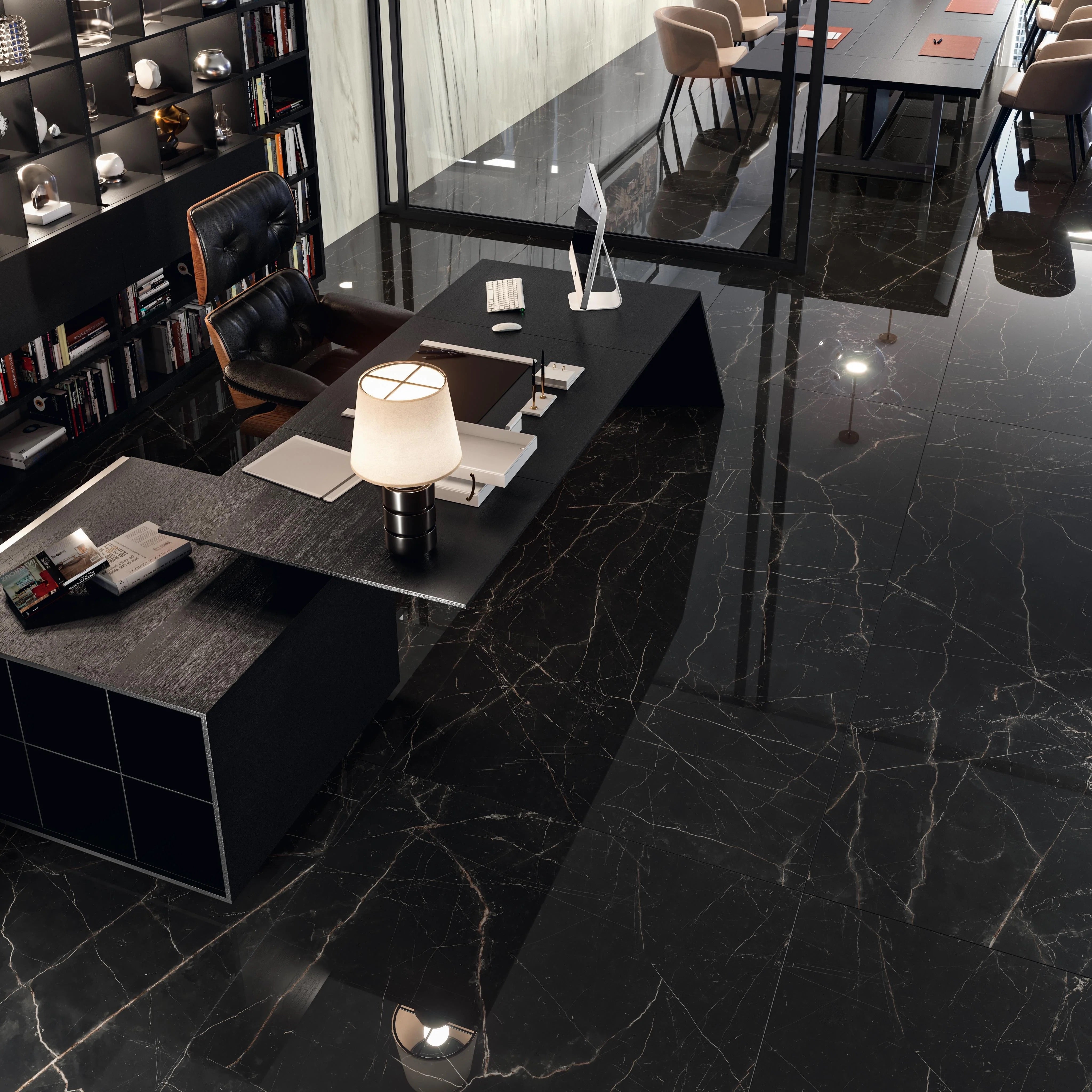 Gres effetto marmo nero - levigato rettificato glossy 75x150 effetto marmo nero