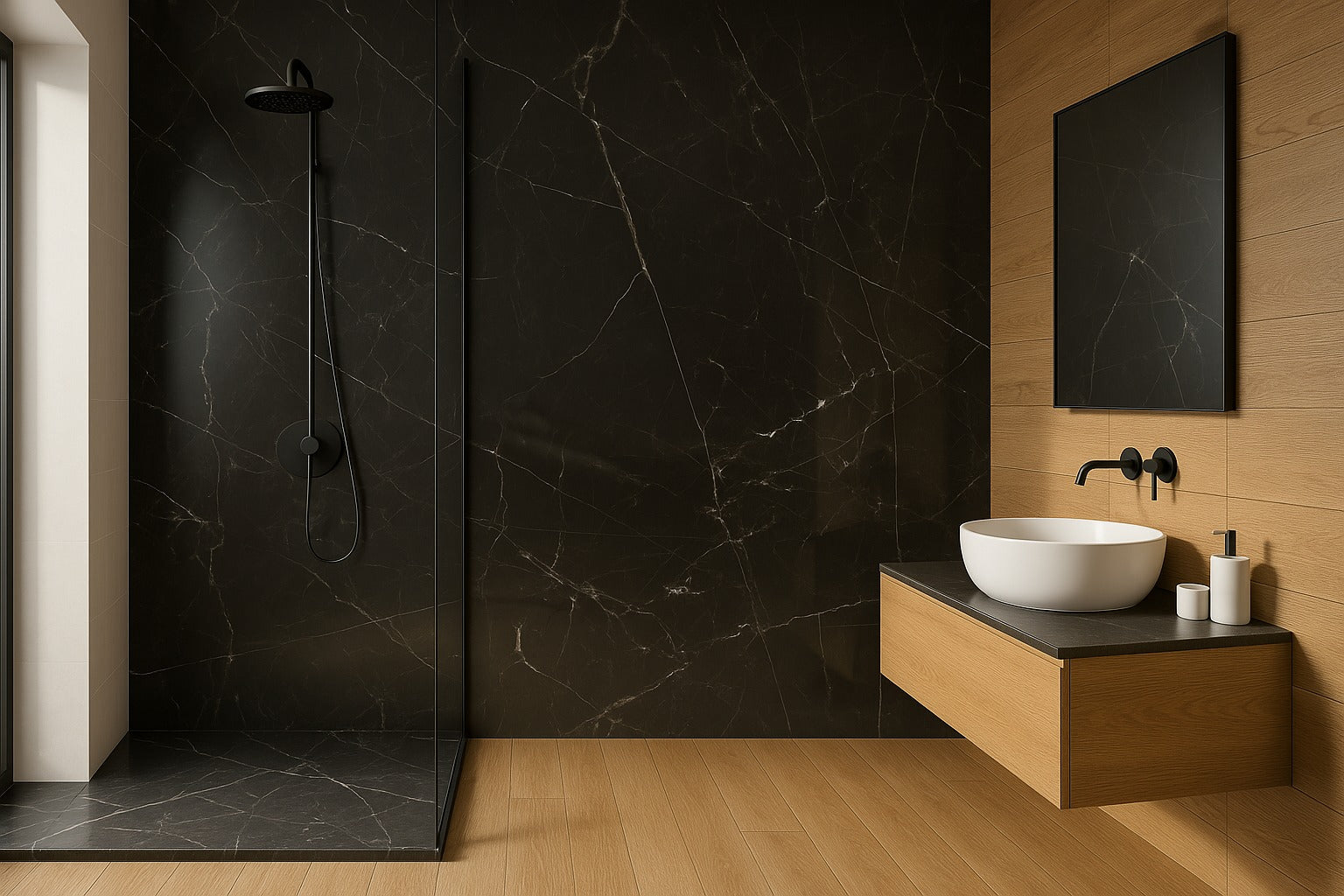Outfit 6 - gres effetto legno rovere + marquinia