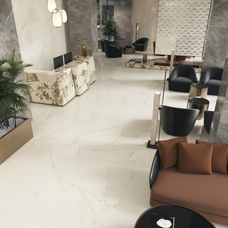 Pavimento in gres porcellanato effetto marmo lucido Calacatta 75x150
