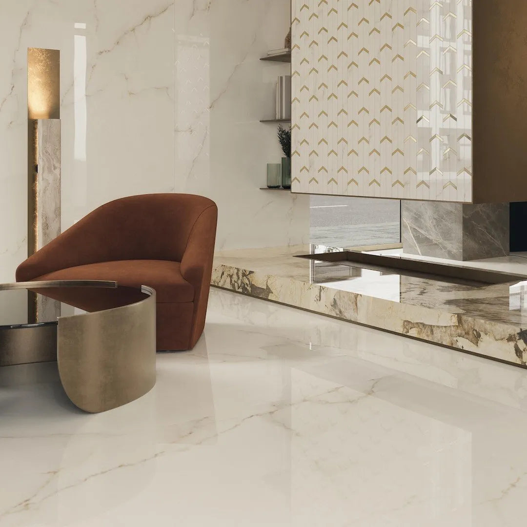 Pavimento in gres porcellanato effetto marmo lucido Calacatta 75x150