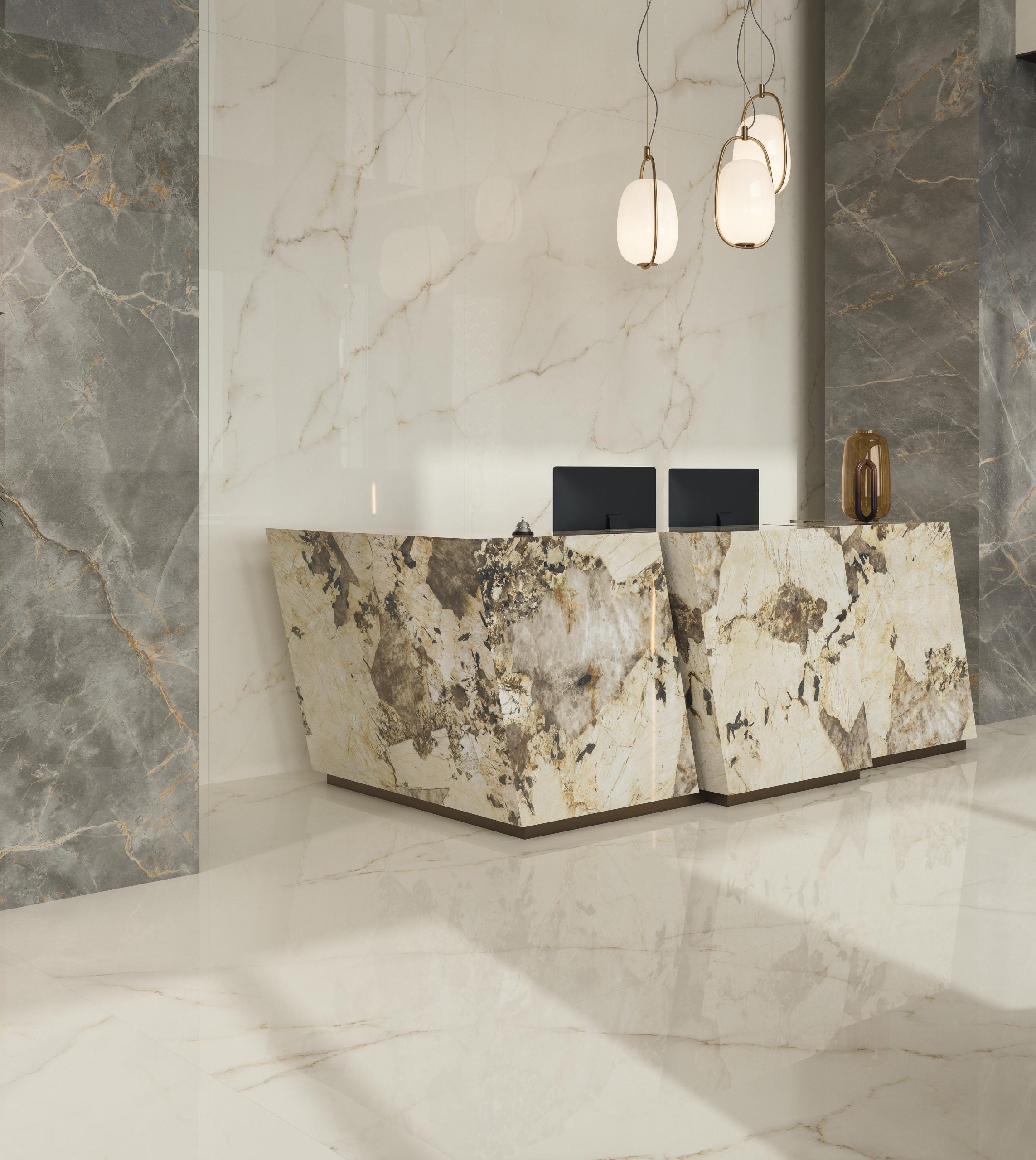 Pavimento in gres porcellanato effetto marmo lucido Calacatta 75x150