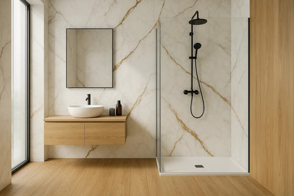 OUTFIT 5- gres legno miele + calacatta oro