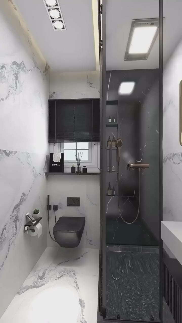 Carica il video: OUTFIT Bagno statuario 60x120 matt + lastra marquinia 75x150 matt